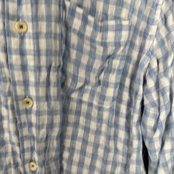 Tommy Bahama Mens Button Up Long Sleeve Shirt Large Blue White Check 100% Linen - Picture 3 of 8